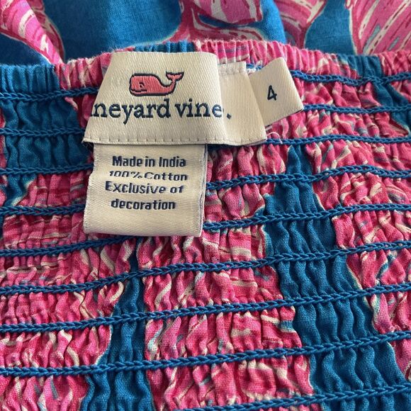 🌴 Vineyard Vines Pink & Blue Leaf Print Maxi Dress – Size 4 - Picture 4 of 7